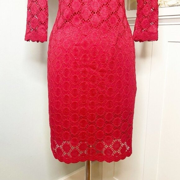 Ronni Nicole Red Lace Scalloped Edge Sheath Dress 6 Small - Picture 4 of 10